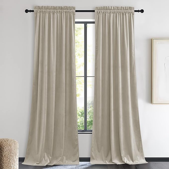 NICETOWN Living Room Camel Velvet Curtains, Sound and Sunlight Reducing Heavy