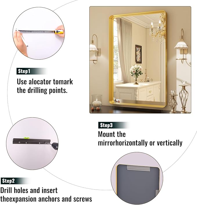 Easly 36 x 24 Inch Gold Bathroom Mirror