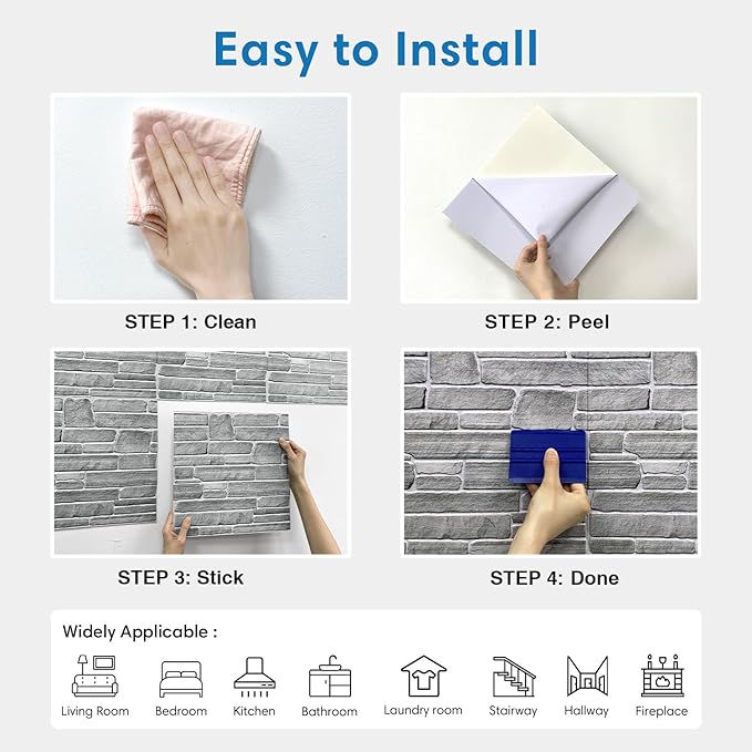 COMSTICKC Peel and Stick Faux Stone Wall Sticker Wall Panels, Not Real Stone
