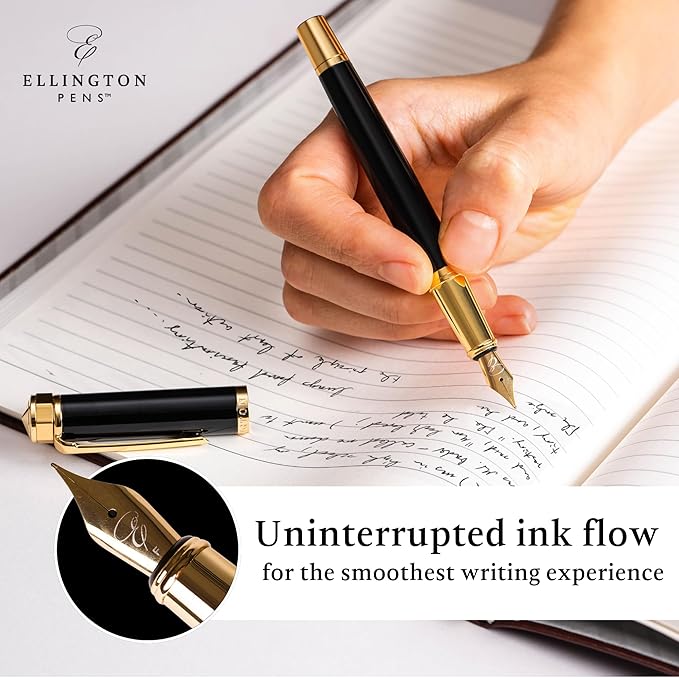 Ellington Pens Luxury Fountain Pen Set- Smooth Medium Nib- Includes 3 Ink Cartridges, Refillable Ink Converter, Gift Box -Fountain Pens For Writing, Calligraphy, Journaling, Sketching (Noble Heritage)
