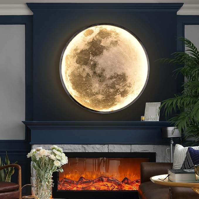 QIYIMEILUX 31.5 inch Large Moon Wall Sconce Plug in Dimmable Modern LED Wall