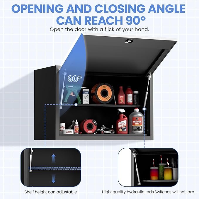 Garage Wall Cabinet with Flip-Up Door and Shelf, Lockable Metal Storage Cabinet