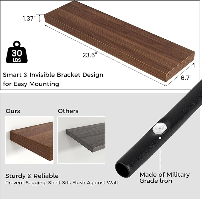 Venusmiles Floating Shelves for Wall 24 inch Long, Engineered Wood Wall Shelves