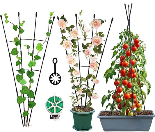 Garden Trellis for Climbing Plants, 2 in 1 Plant Trellis Rustproof Metal Pipe with Plastic Coated, 4Ft Plant Support for Potted Plant Outdoor Indoor, Plant Cages & Supports for Vines,1Pack