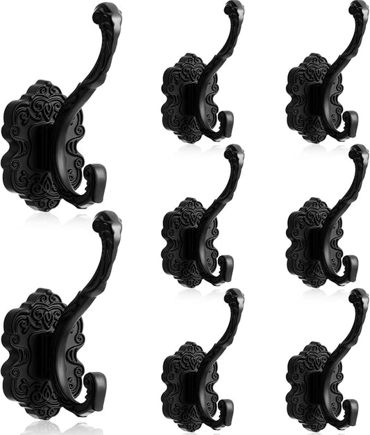 Zonon 8 Pcs Black Wall Hooks Set Vintage Coat & Towel Hooks