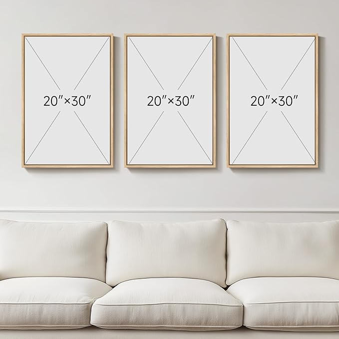 Framed Boho Abstract Neutral Landscape Wall Art for Living Room, Large 3 Piece Mountain Forest Canvas Artwork for Walls, Modern Minimalist Nature Pictures Bedroom Hallway Office Wall Decor, 20x30 Inch