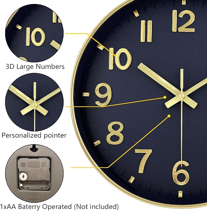 Modern Wall Clock, 10 Inch Digital Wall Clocks Battery Operated, Round Non
