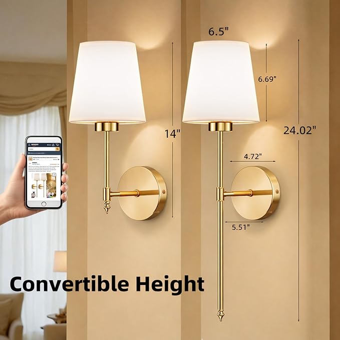 IRONPAX Wall Sconces Battery Operated Set of 2, Wireless Rechargeable Wall