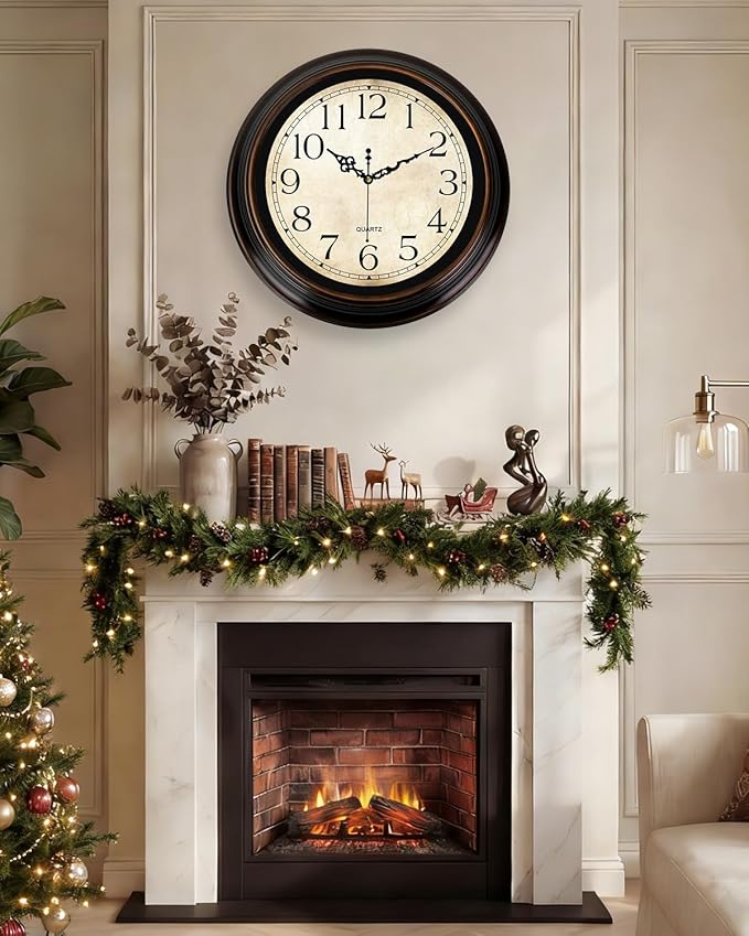 Vintage Wall Clock 16 Inch Quartz Silent Non-Ticking Analog Clock Battery