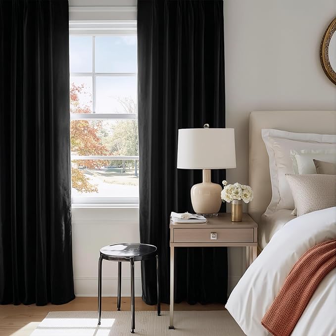 NICETOWN Black Velvet Curtains 84 inch Long