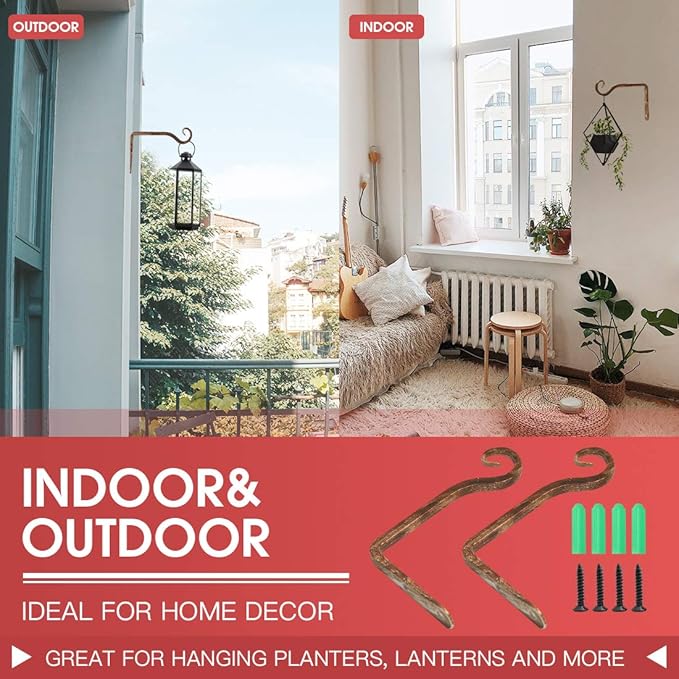 Jardim 2 Pack 6 Inch Premium Decorative Metal Iron Wall Hook, Indoor Outdoor