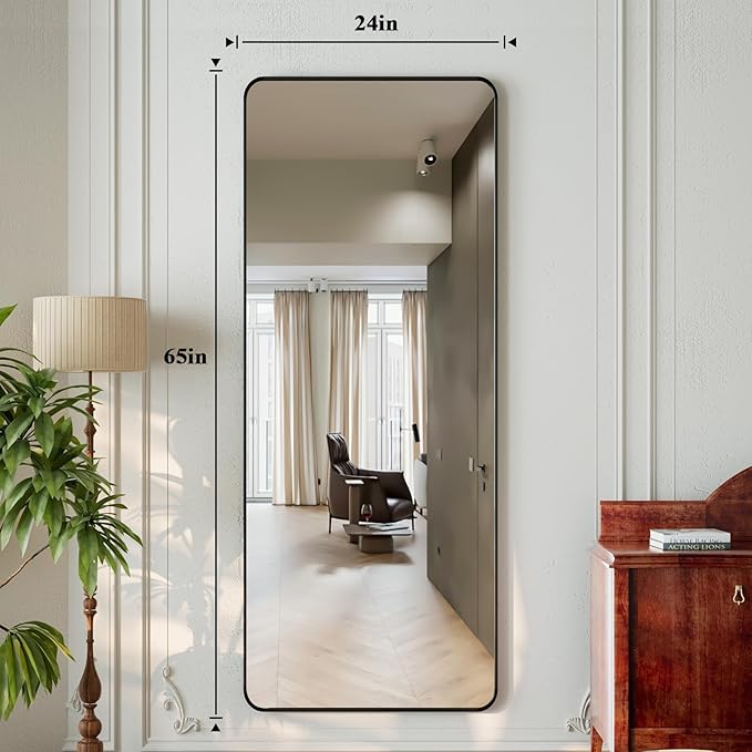 XRAMFY 65"x24" Floor Full Length Mirror Standing Full Body Rounded Corner
