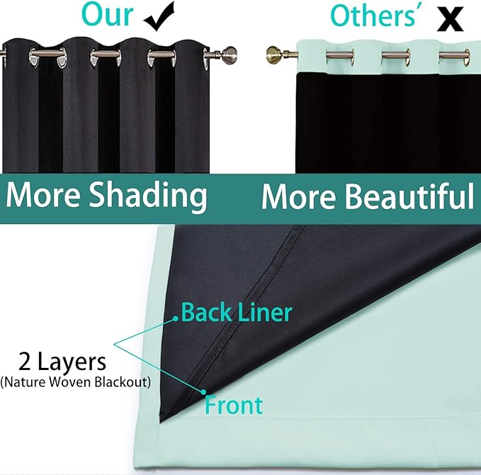 Yakamok 100% Blackout Curtains Energy Saving Thermal Insulated 2 Thick Layers