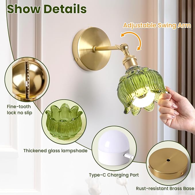 Vintage Battery Operated Wall Sconces - 5000mAh Rechargeable Dimmable Wireless
