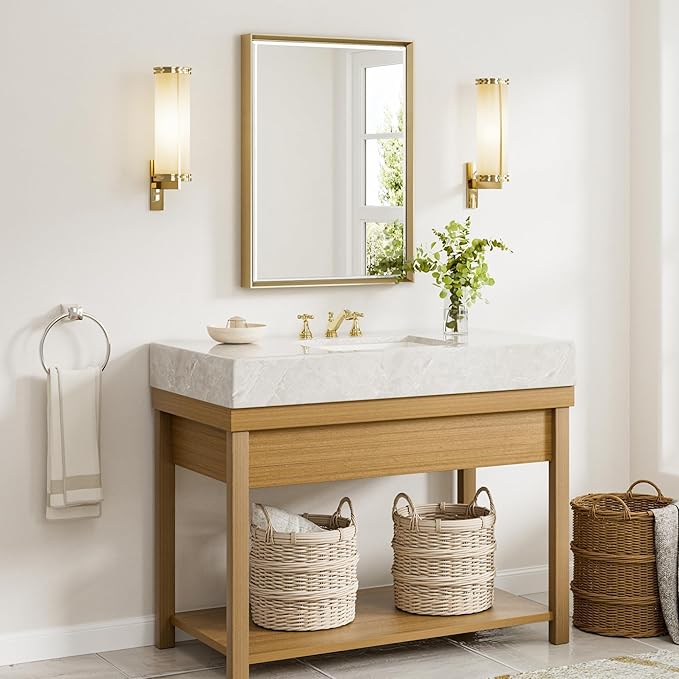 Gold Bathroom Mirror, 24x32 Brushed Gold Bathroom Mirror Beveled Edge,