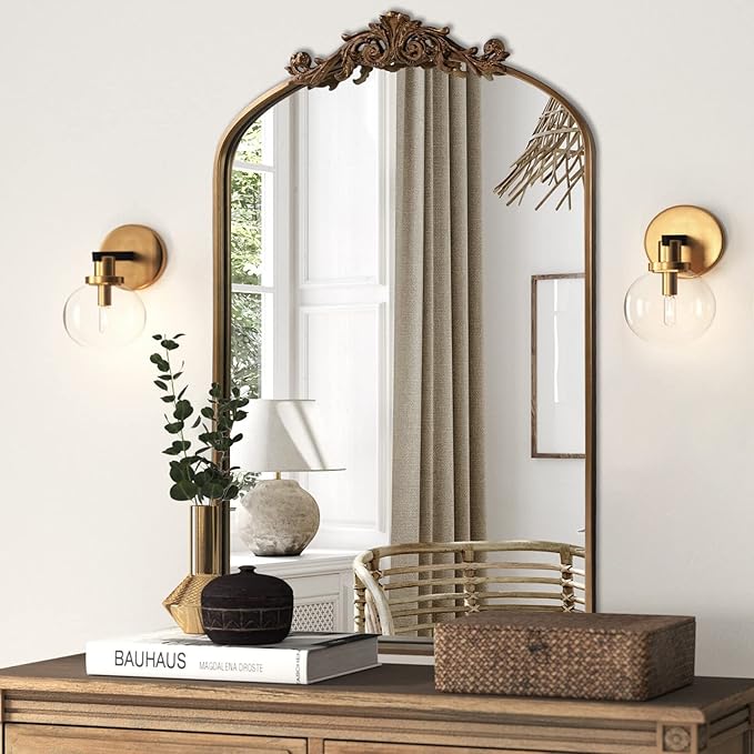 HQiJun Antique Gold Arched Baroque Mirror 24x36