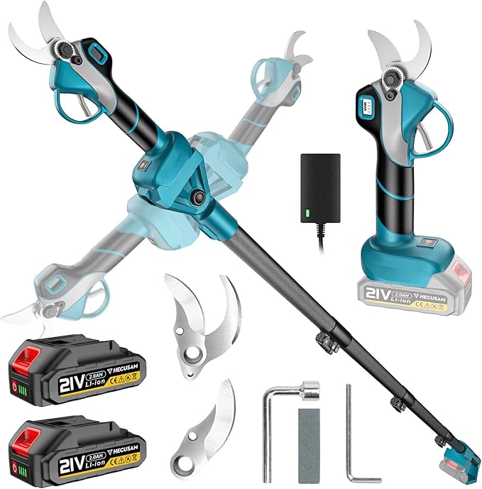 Cordless Electric Pruning Shears: 2-in-1 Pole Pruner with 21V 2×2000mAh Batteries, 14FT Reach, 1.9" Opening Diameter, 1000W Brushless Branch Cutter, SK5 Blade + Extra Blade for Gardening Trimming