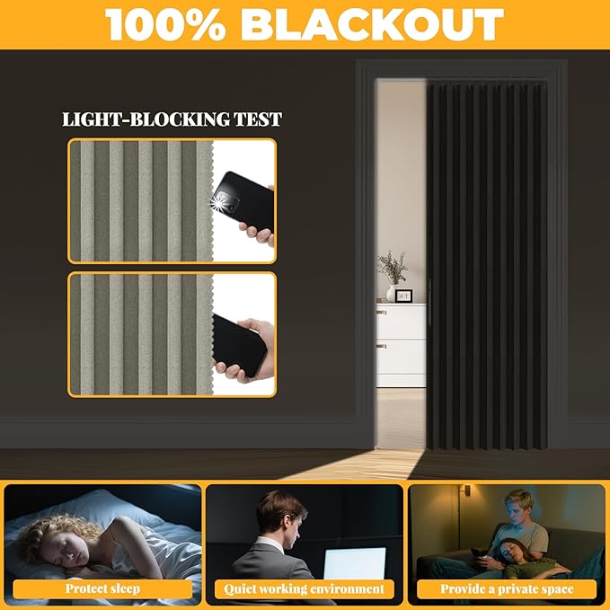 AJAZZ 100% Blackout Accordion Doors Interior Closet Curtain Doorway Curtains