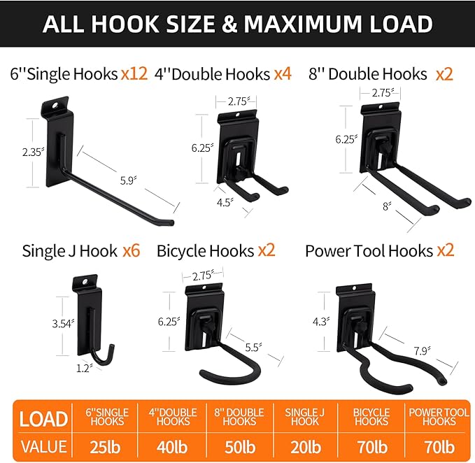 Slat Wall Accessories 28 PCS Garage Hooks Heavy Duty Slatwall Panel Hook