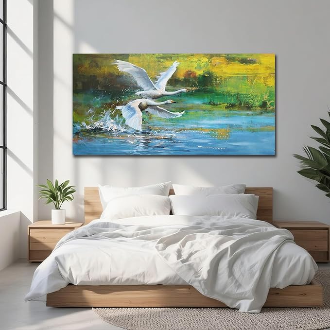 Anolyfi Swan Wall Art for Living Room, Goose Painting Large Animals Artwork