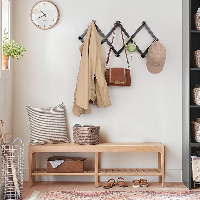 SCUNDA Wall Rack with 10 Hooks, Wooden Wall Expandable Coat Rack