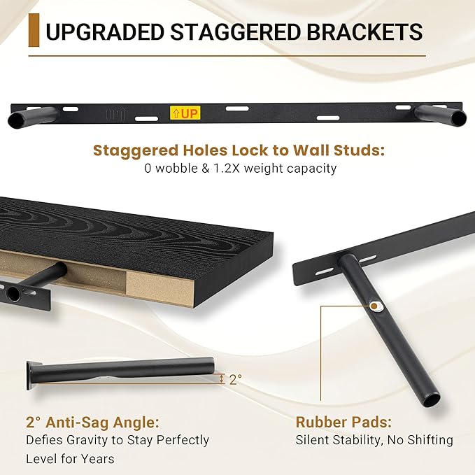 Vivelove 2 inch Thick Floating Shelves