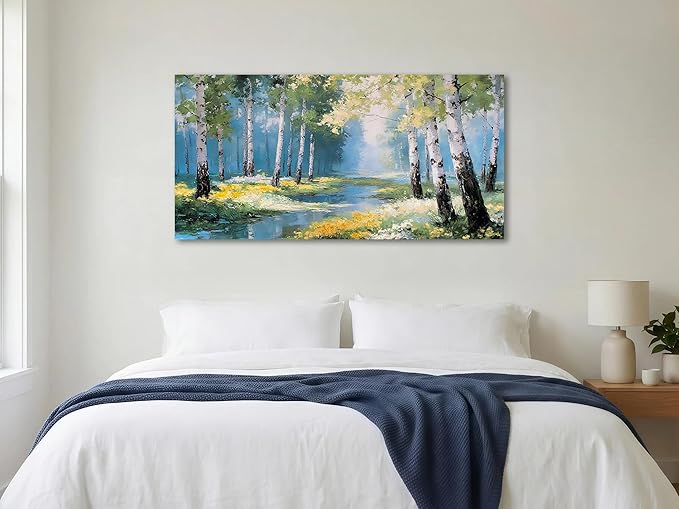 Ardemy Birch Forest Stream Canvas Wall Art, Calming Nature Scenery