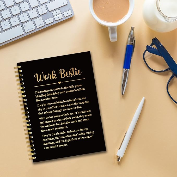YAZMEEN Work Bestie Black Gold Spiral Notebook（160 Pages） Work Bestie Gift Blank Hardcover Notebook Coworker Appreciation Gift Encouragement Gift Funny Notebook Birthday Gift for Work Bestie Friend