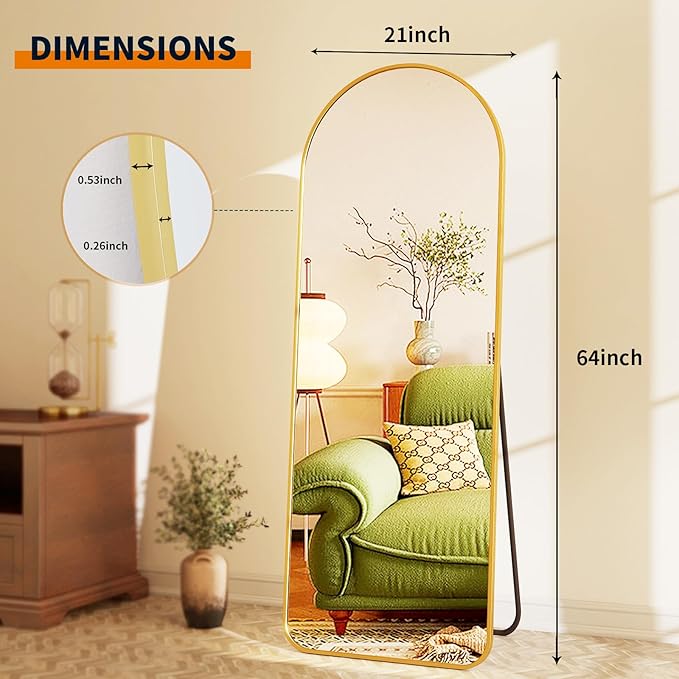 GLSLAND-21x64 inch Full Length Mirror-Aluminum Alloy Frame-Arch Mirror Full