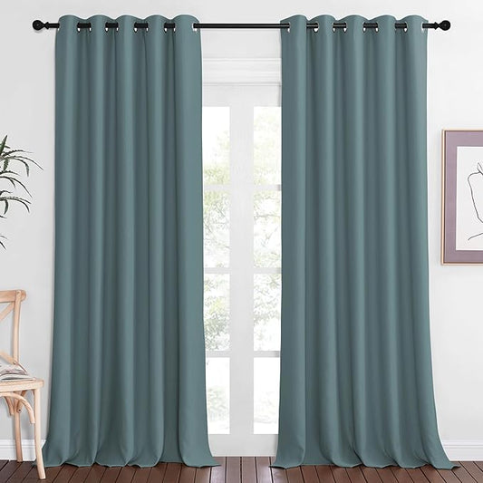 NICETOWN Blackout Greyish Blue Curtain & Drape 102 inches Long