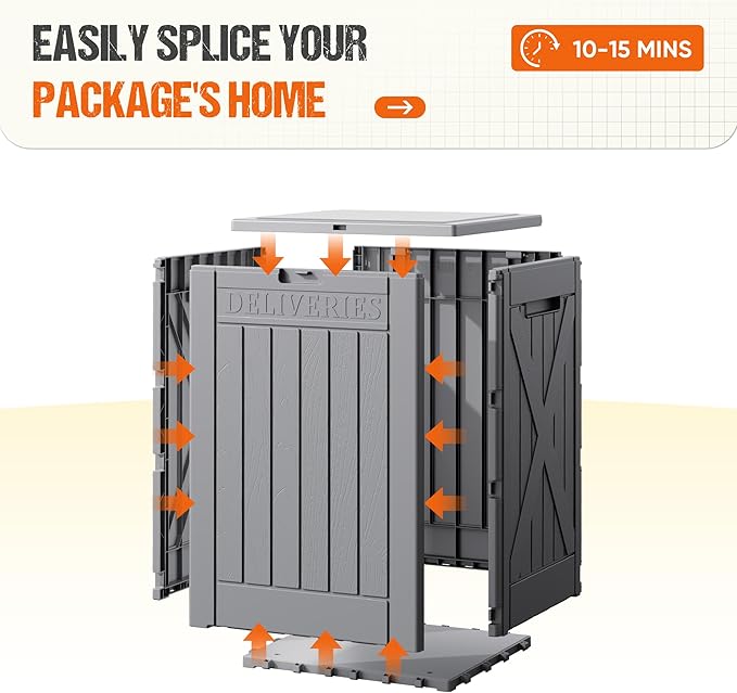 Flamaker 50 Gallon Deck Box, Package Delivery Box for Outside, Outdoor Package Drop Container for Gifts, Waterproof Plastic Storage Container with Lockable Secure for Porch (Gray)