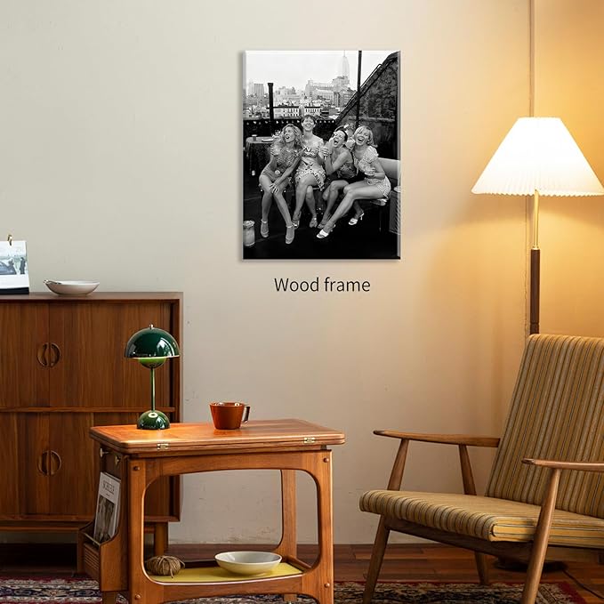 Retro Black And White Woman Framed Wall Art Fashion Rooftop Party Posters