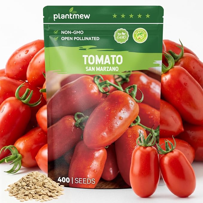 400 Heirloom San Marzano Tomato Seeds for Planting â Paste Tomato, Roma-Type, High Germination, Ideal for Home Garden, Sauce Making & Container