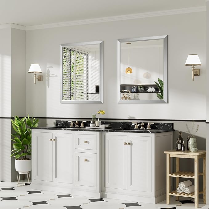 36x30 Inch Brushed Silver Bathroom Mirror