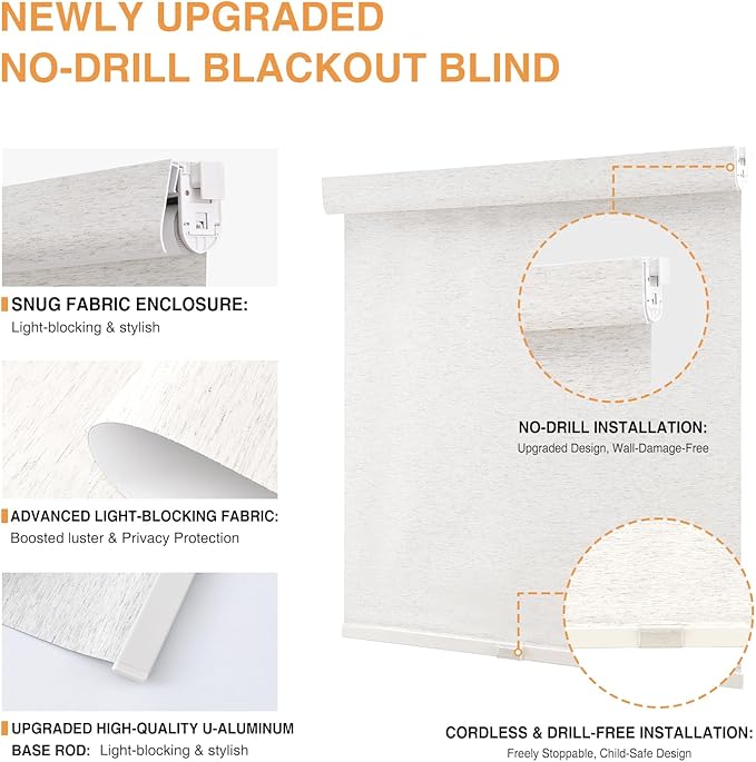AOSKY No Drill Cordless Blackout Roller Shades