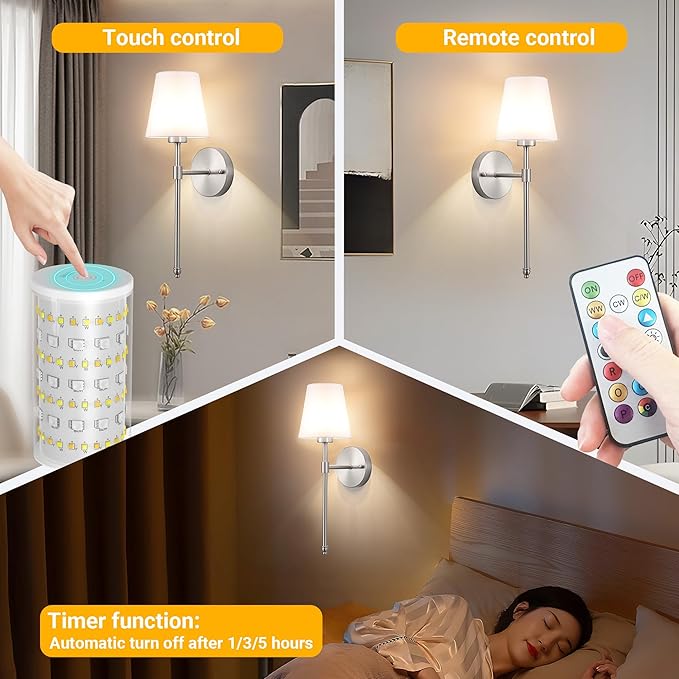 Vimhou Peel and Stick Wall Sconces, Stick On Wall Sconce Set of 2, Battery