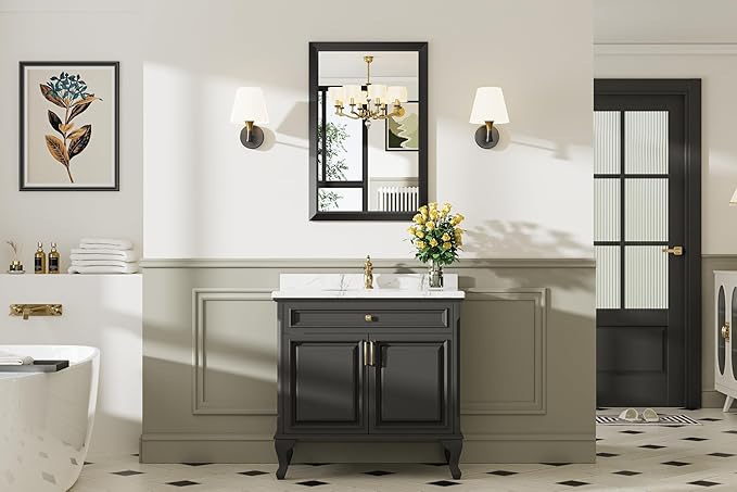 Briivue 24x36 Inch Black Bathroom Mirror