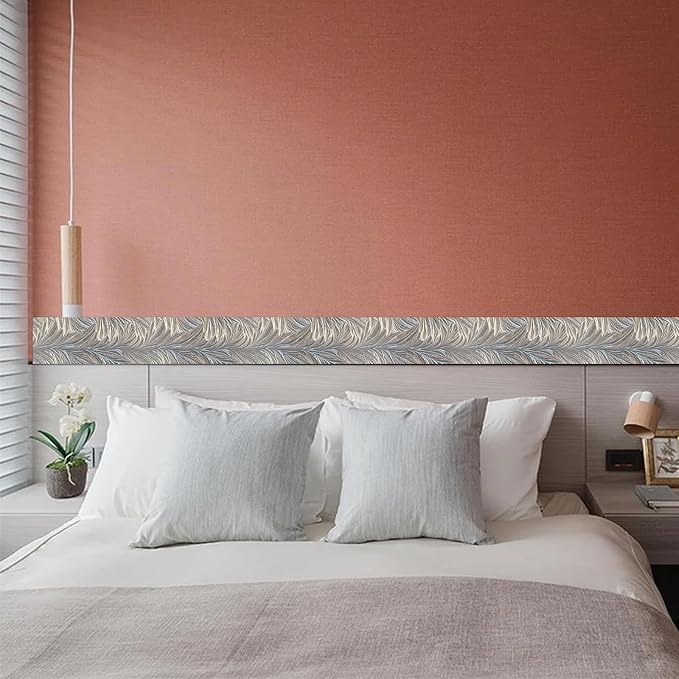 HOMETITUTE Wallpaper Border Peel and Stick Wall Border Silver Feather Texture