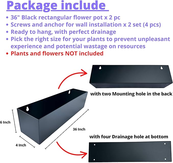 LaLaGreen Wall Planters Carbon Steel Black Metal Hanging Flower Pot