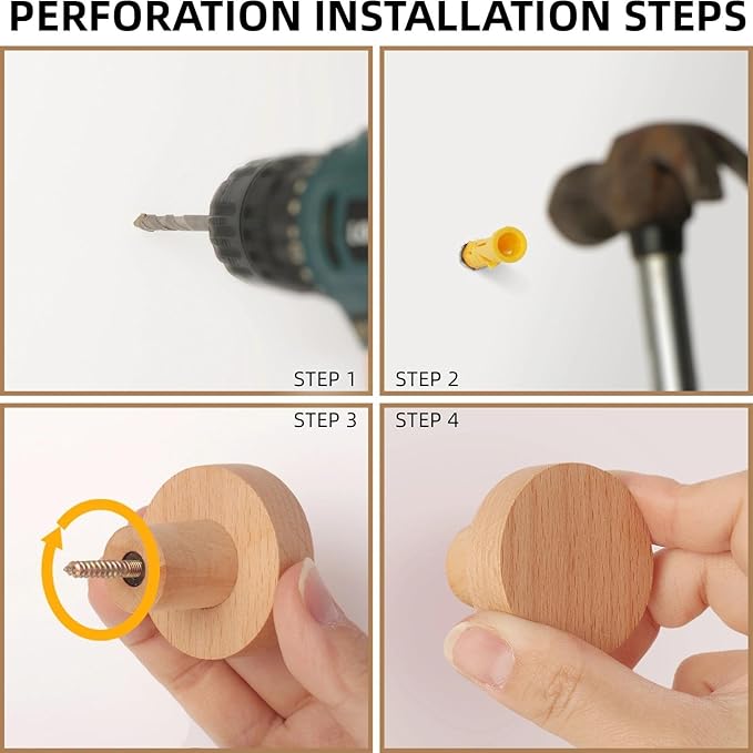 4 Pack Wood Hooks No Damage Wall Hooks Round Rings Adhesive Hooks Clothes