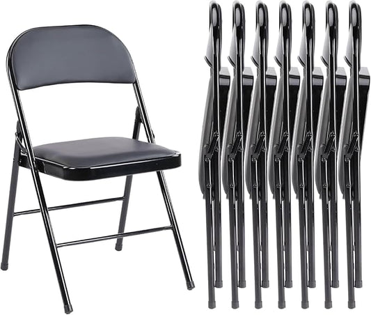 Sweetcrispy Folding Chair 8 Pack, Leather Padded Folding Chairs, Sturdy Metal Foldable Chairs, Easy to Use and Store, Outdoor and Indoor, for Home, Office, Party, Comfy, Black