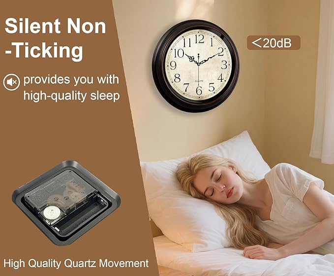 Vintage Wall Clock 16 Inch Quartz Silent Non-Ticking Analog Clock Battery