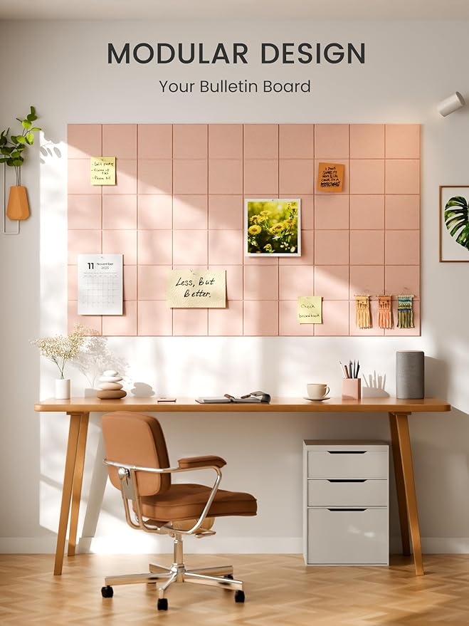 Bumusty Large Felt Bulletin Board, 30 Push Pins, 70 Adhesive Tabs