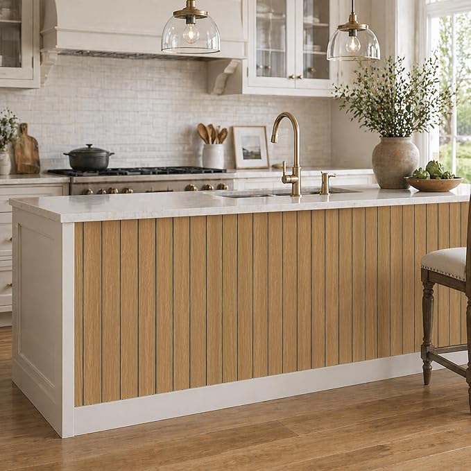 VEELIKE Honey Teak Wood Slat Wall Panels Peel and Stick Decorative Faux Wood