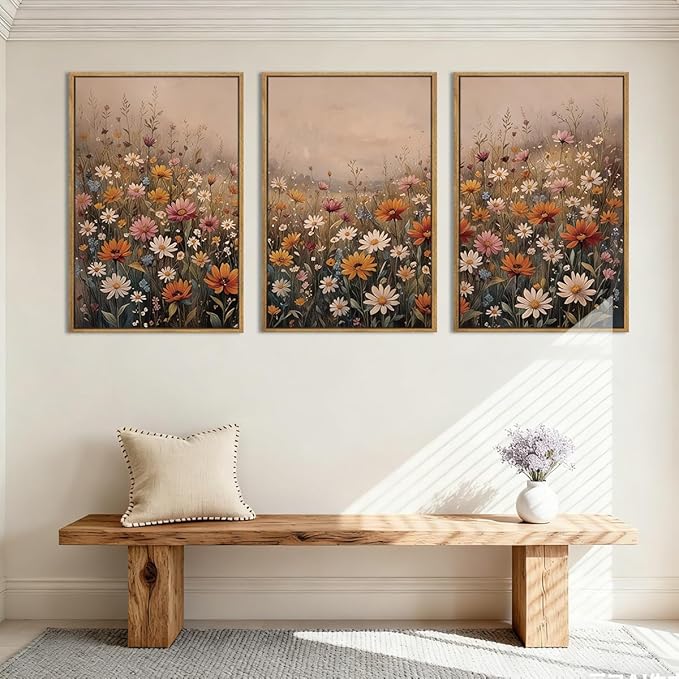 IARTTOP Extra Large Wildflower Framed Wall Art 24x36 Inch Set of 3 Vintage Botanical Art Prints Calming Nature Floral Landscape Wall Decor for Living Room Dining room Bedroom