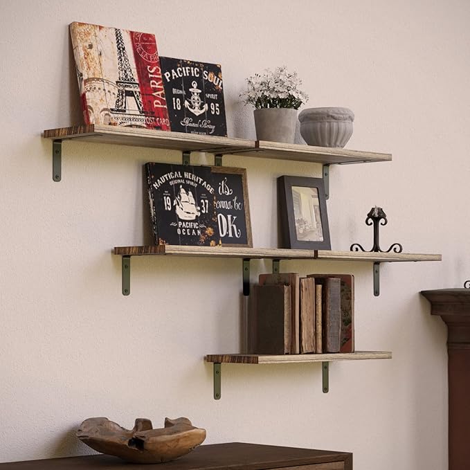 RICHER HOUSE Rustic Wood Shelves Set of 5, Farmhouse Style Floating Shelf