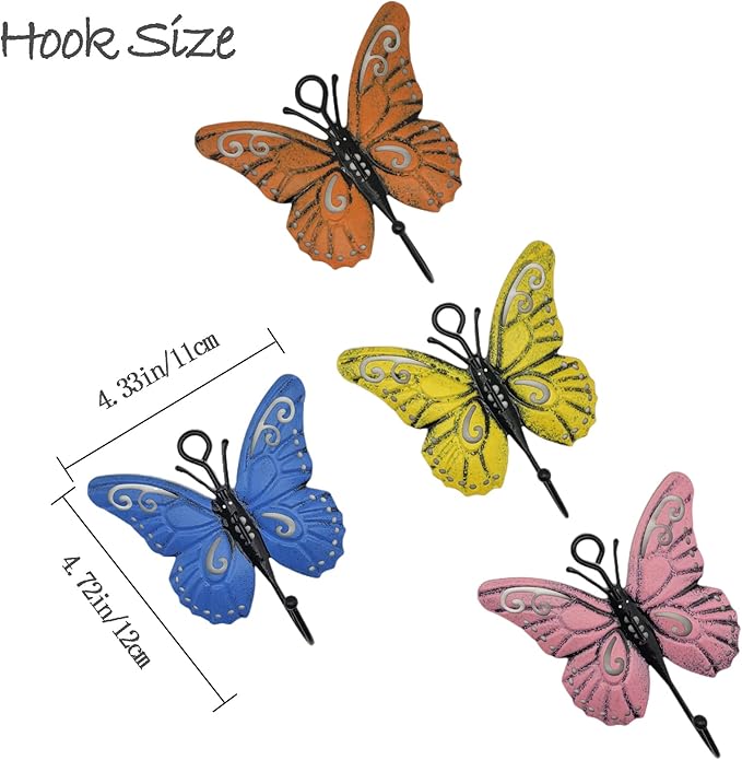 4 Pcs Butterfly Coat Hooks, Towel Wall Hooks Hanging, Room Wall Decoration