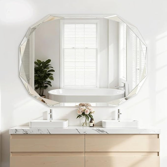 Suidia Bathroom Mirror, Frameless Bathroom Mirror