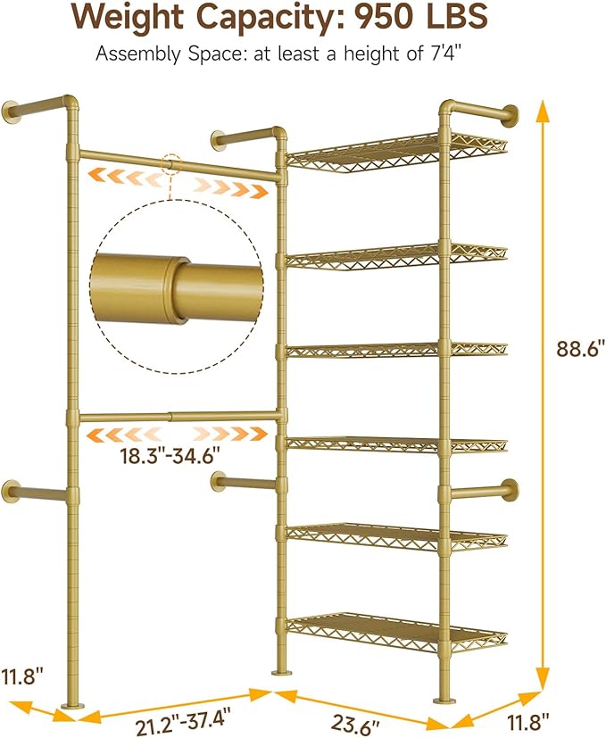L2 Wall Mounted Closet System, Industrial Pipe Clothing Rack Clothes Racks