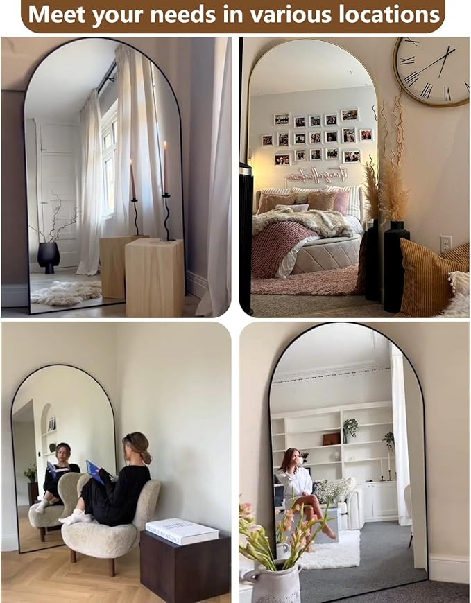 DMWOODFL 81"x41" Black Arched Full Length Mirror